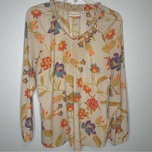 Belle Kim Gravel Floral Ruffle Vneck Long Sleeve Oversized Small Blouse